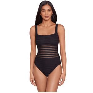 LAUREN RALPH LAUREN Women's Ottoman Mesh Square-Neck One-Piece Swim Suit